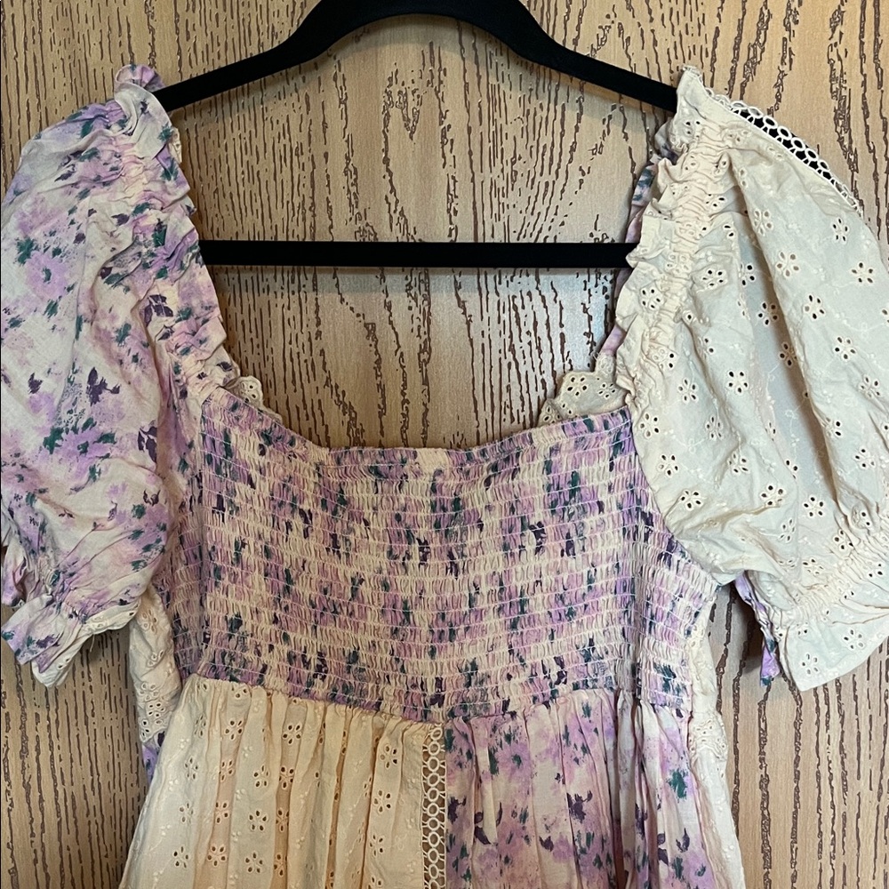 Floral Patchwork Dress with Puff Sleeves - Picture 7 of 11